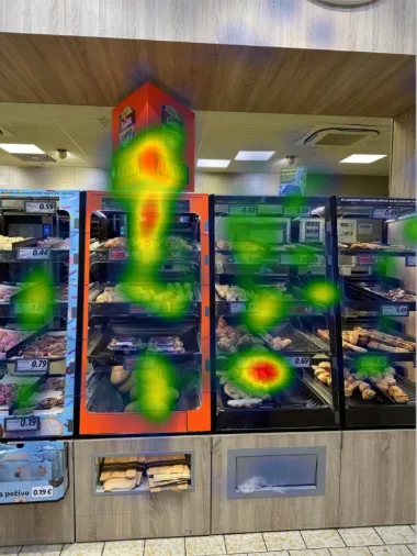 Attention heatmap over a retail shelf